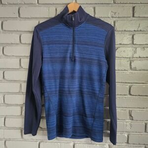 Smartwool Mens Merino Wool Quarter Zip Pullover Blue Black SW016355 Size M